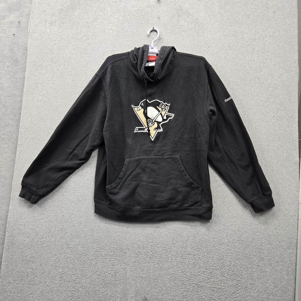 VINTAGE Pittsburgh Penguins Men Hoodie XL Black Reebok Fleece Team Logo FACE OFF